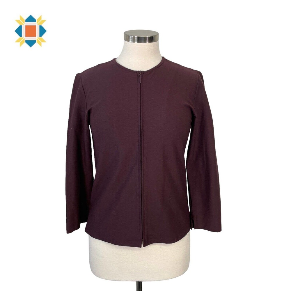 Eileen Fisher Women's XS Wine Red Full Zip Unlined Stretch Viscose Jacket